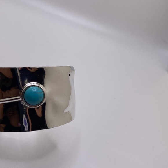 Turquoise Hammered Bangle Boho Festival Western Concho Silver Cuff Bracelet - Picture 8 of 11